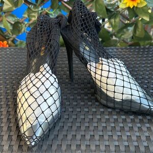 Fashion Nova Black and White Fishnet Heels